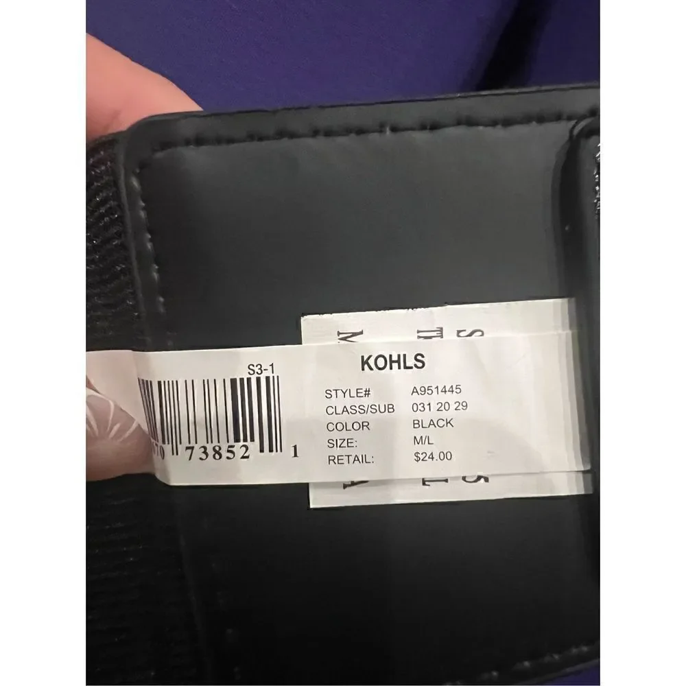 Kohls NWT wide Black stretch belt, elastic waist hook strap size M/L